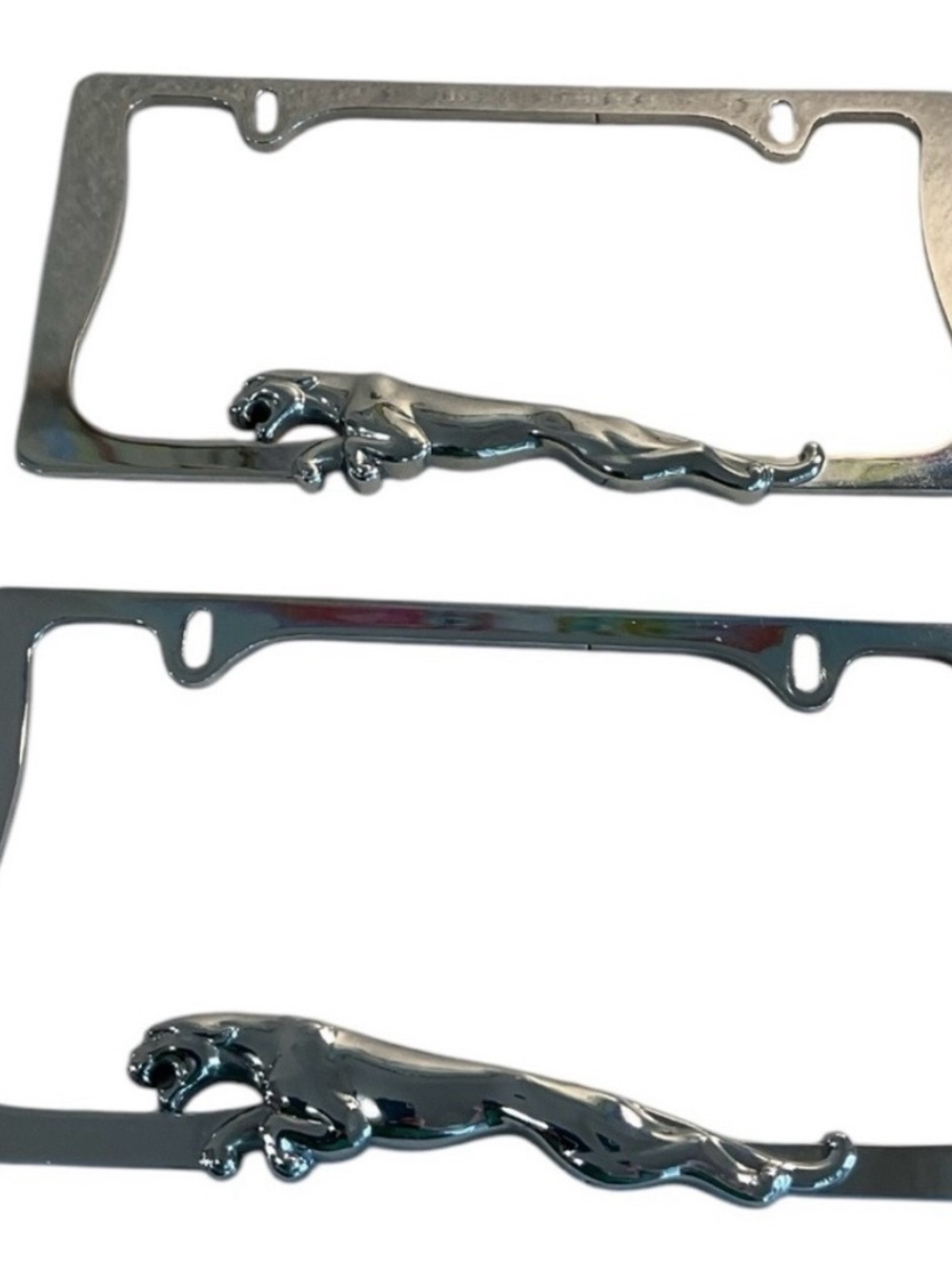 Chrome Jaguar Emblem License Plate Frame - Silver